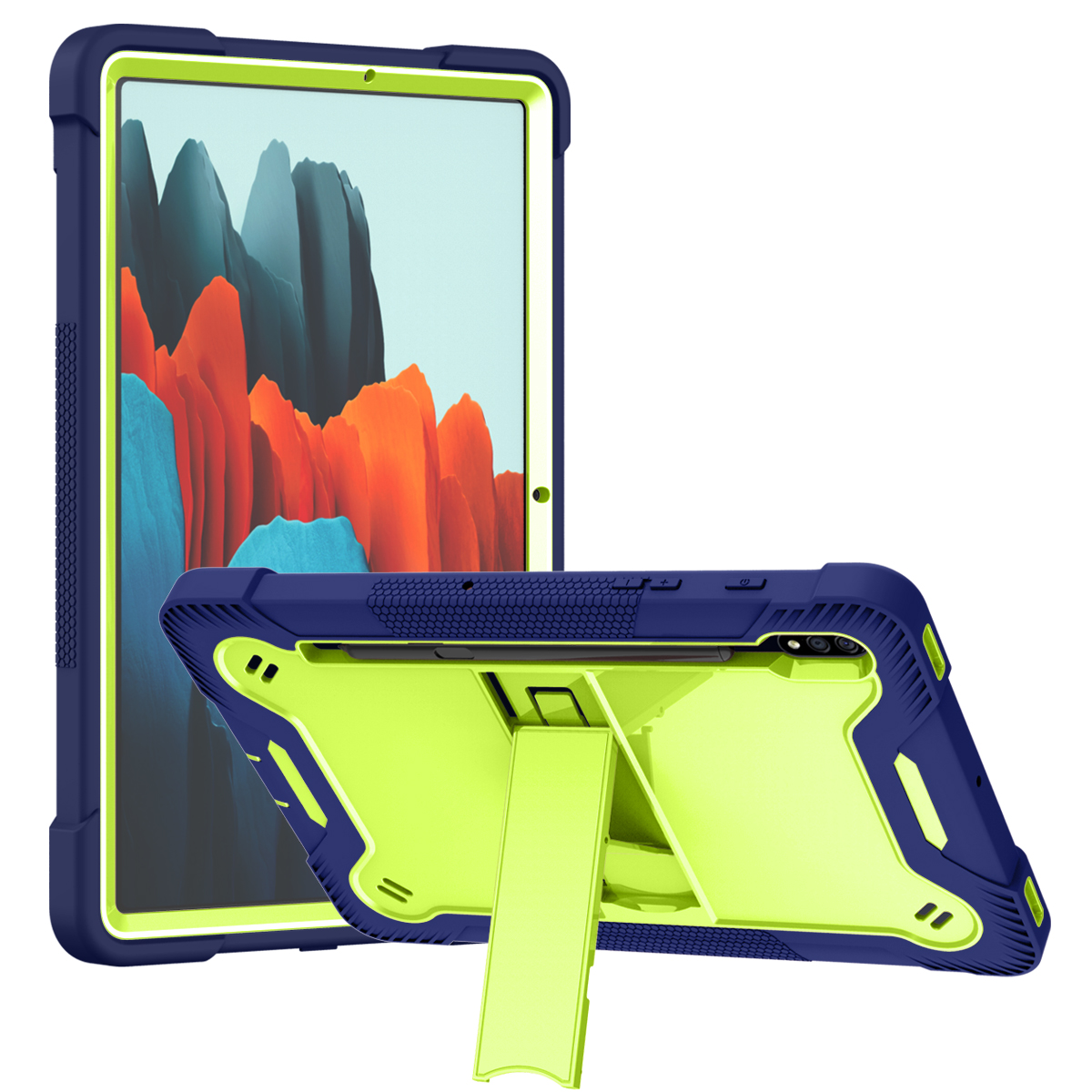 TOZIZO Yellow Green + Navy Blue Shockproof Samsung Galaxy Tab S7 / S8 11 Inch Protective Tablet Cover