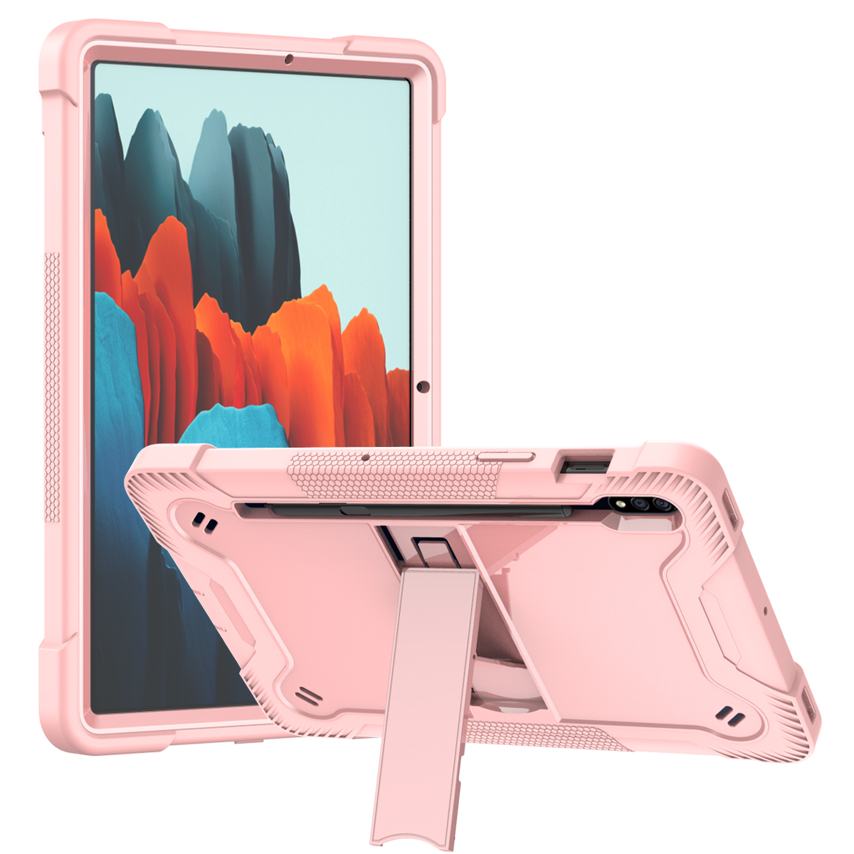 TOZIZO Pink Silicone Tablet Case for Samsung Galaxy Tab S7 / S8 11 Inch with Multi Angle Kickstand