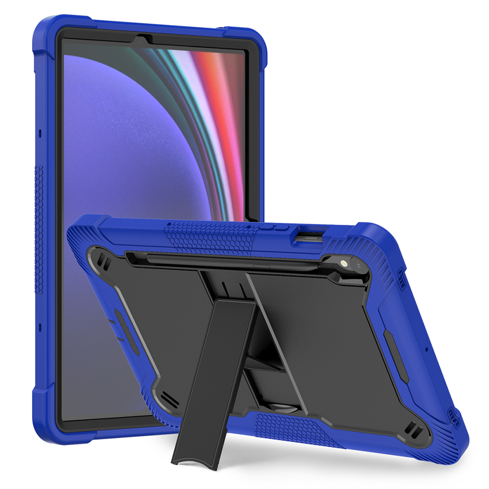 TOZIZO Samsung Tab S9 11 Inch 3 Layers Heavy Duty Rugged Tablet Case with Kickstand Protective Cover Dark Blue + Black
