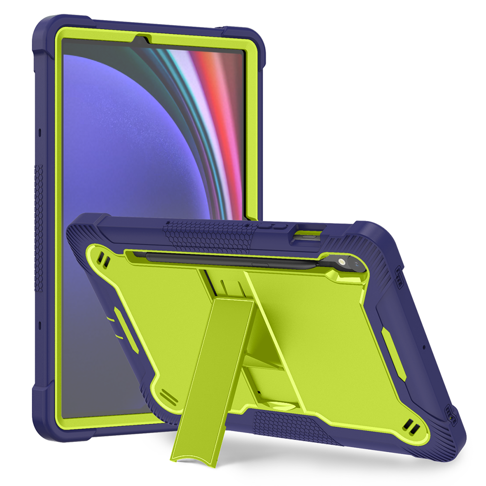 TOZIZO Samsung Tab S9 FE 11 Inch Rugged Tablet Case Yellow Green + Navy Blue with Built in Kickstand Heavy Duty Cover