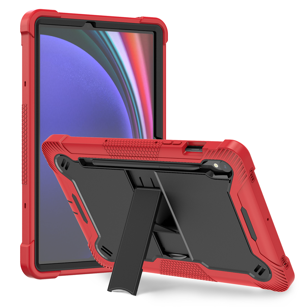 TOZIZO Shockproof Samsung Tab S9 11 inch Silicone Tablet Case with Stand Heavy Duty Protective Cover Red + Black