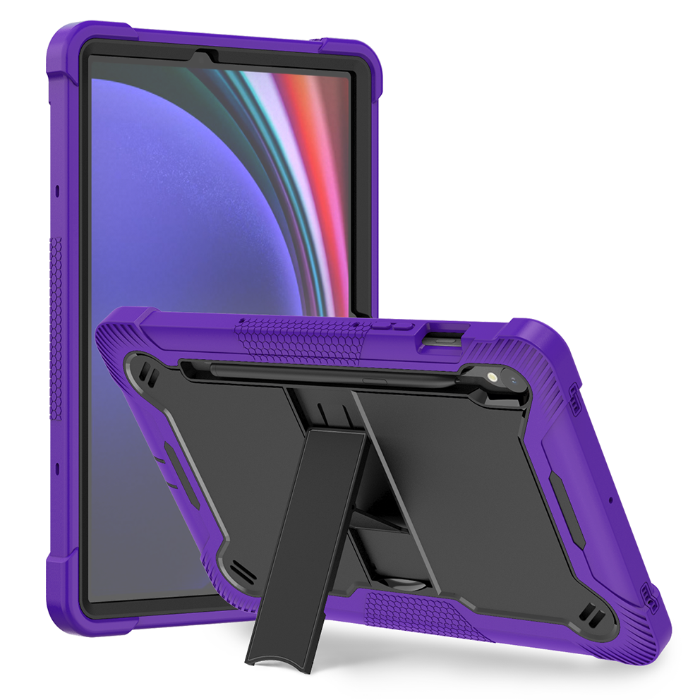 TOZIZO Purple Black Samsung Tab S9 FE Silicone Tablet Case Shockproof Full Body Protective Cover with Multi Angle Kickstand