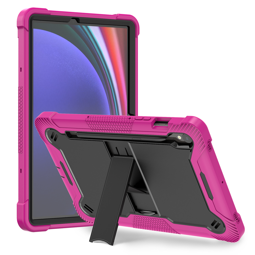TOZIZO Kids Education Samsung Tab S9 FE Tablet Case 11 Inch with Kickstand Full Body Shockproof Cover Rose Red + Black