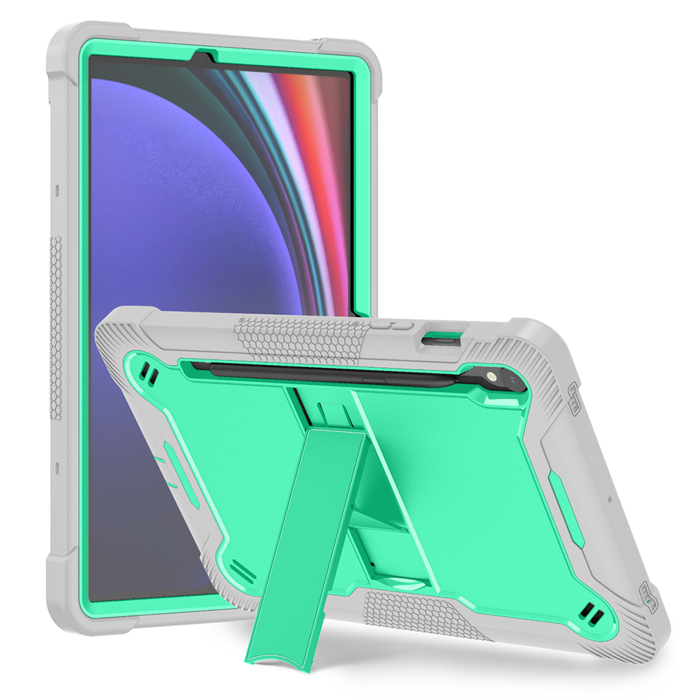 TOZIZO Samsung Tab S9 FE 11 inch Heavy Duty Rugged Tablet Case with Kickstand Shockproof Full Body Protective Cover Mint Green + Gray