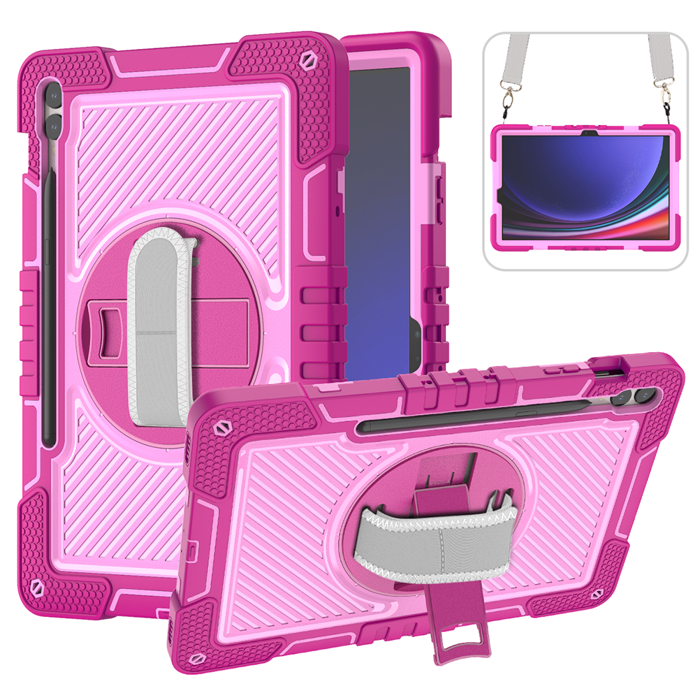 TOZIZO Heavy Duty Pink & Rose Red Samsung Tab S9 FE+ Case with Strap & Kickstand