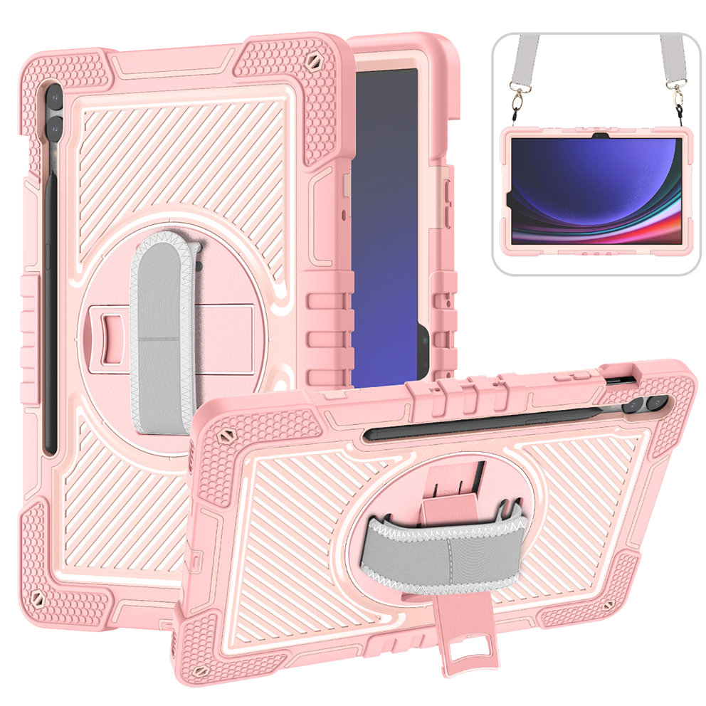 TOZIZO Samsung Tab S9 FE+ 12.4 Case for Kids with Strap & Kickstand - Pink Heavy Duty