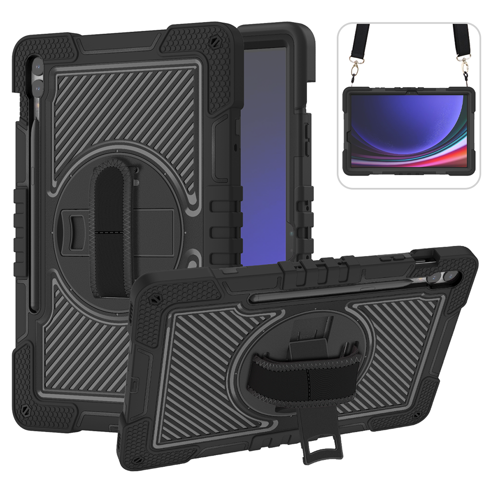 TOZIZO Full Body Protective Black Case for Samsung Tab S9 FE+ 12.4 with Kickstand & Strap