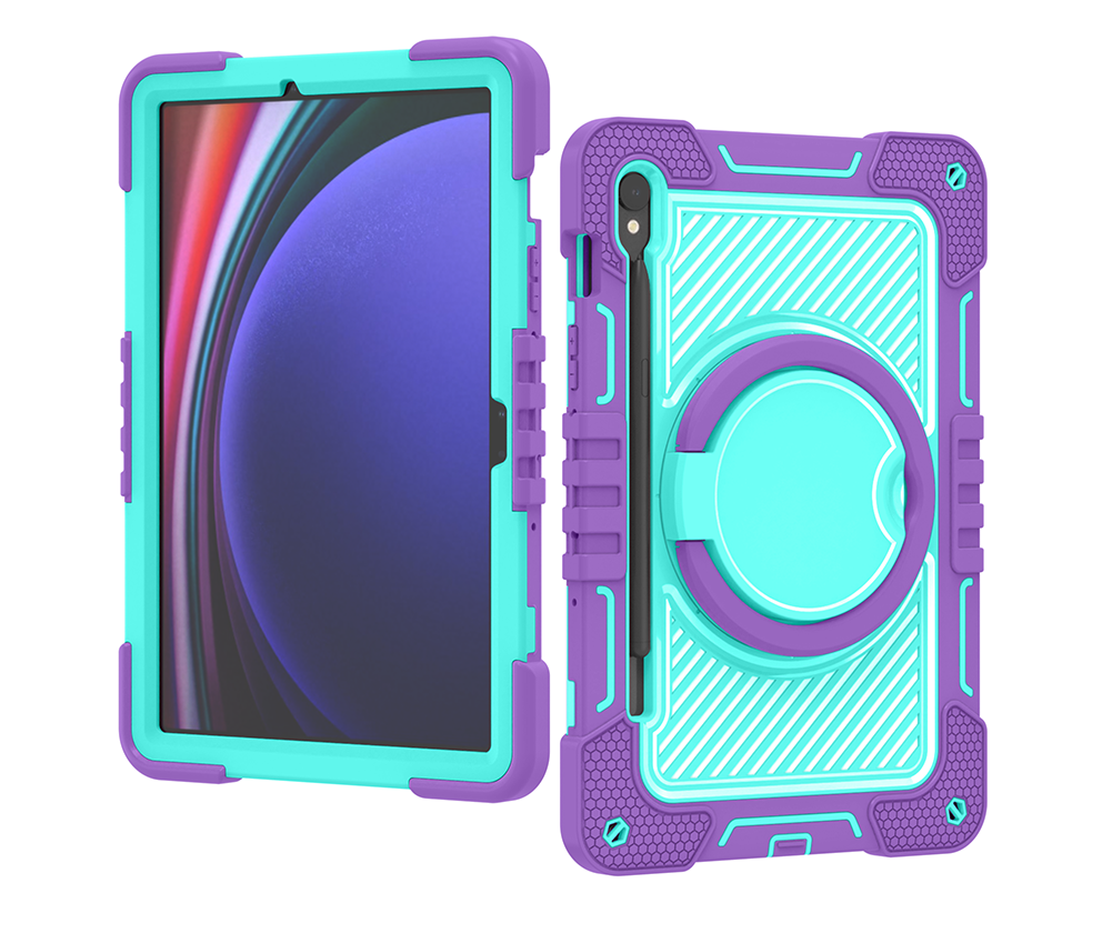 TOZIZO Samsung Galaxy Tab S9 Case - Full Body Shockproof Cover with 360° Stand (Purple + Mint Green)