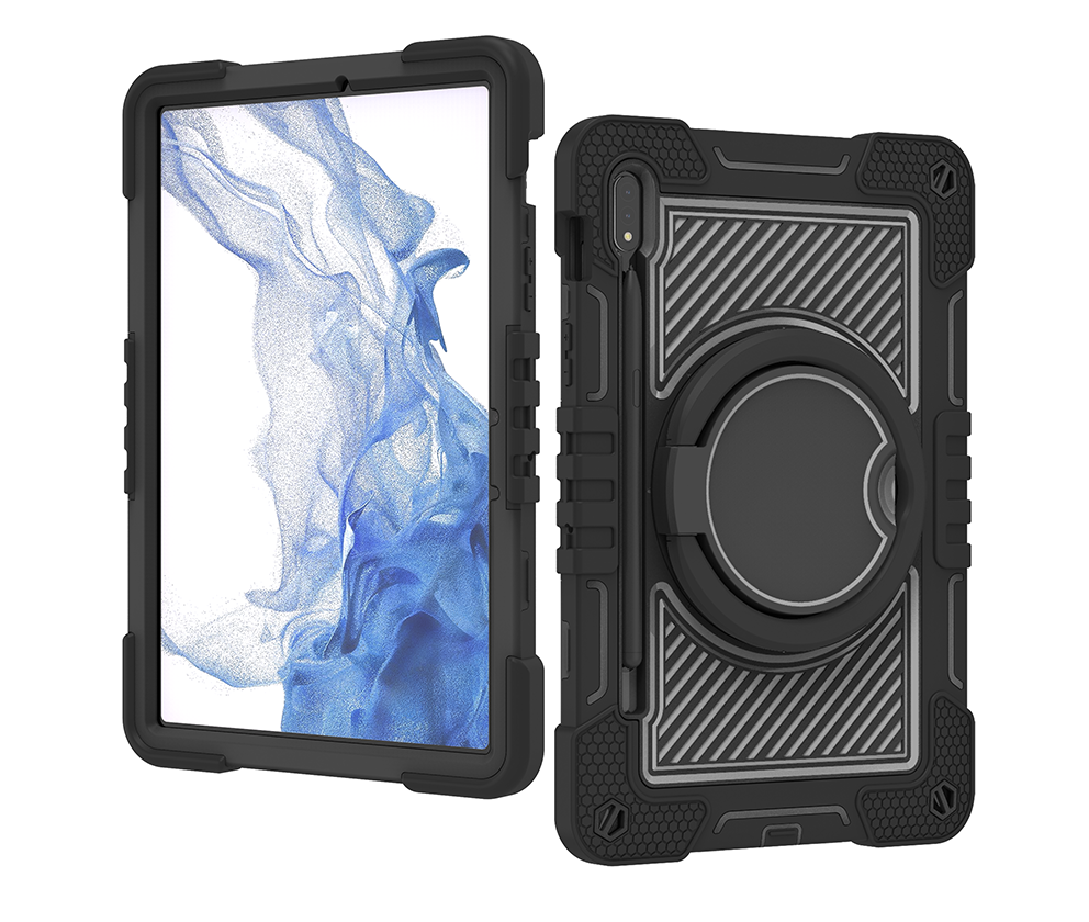 TOZIZO Black Samsung Tab S7 Rugged Tablet Case with 360° Rotating Stand