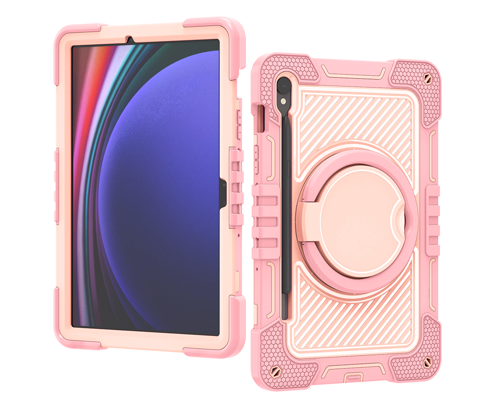 TOZIZO Samsung Galaxy Tab S9 Pink Case - Shockproof Silicone Protective Cover with Kickstand