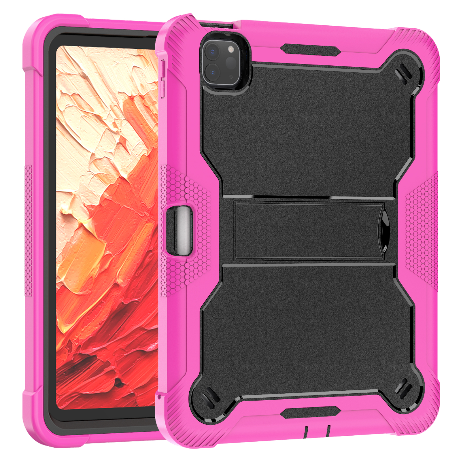 TOZIZO Custom OEM ODM Shockproof Stand Case for iPad Pro 11 2024 with Foldable Landscape Stand & Pencil Holder - Rose Red