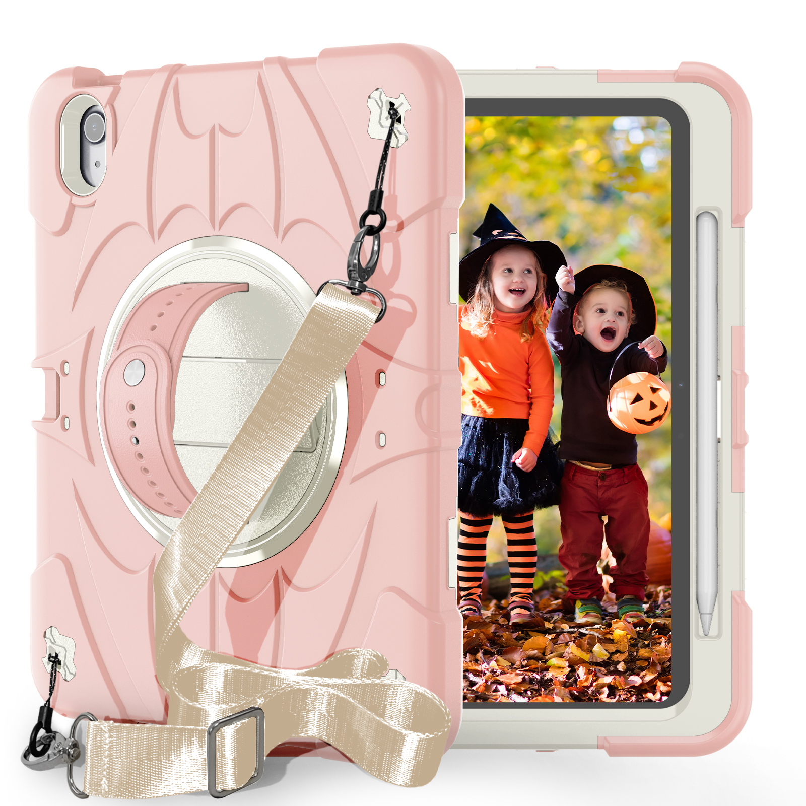 TOZIZO Rugged iPad Air 11 2026 Tablet Case 360° Rotating Kickstand Shockproof Heavy Duty Cover Rose Gold