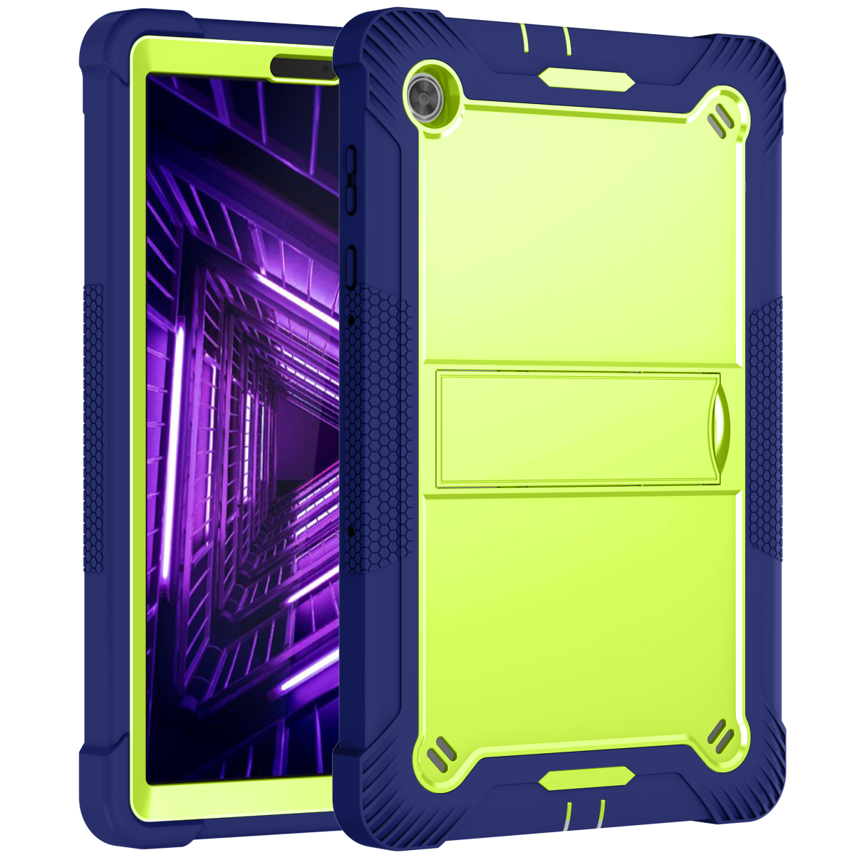 TOZIZO Lime Green & Navy Rugged Hybrid Tablet Case for Lenovo M10 Plus / K10 - School-Ready Impact Tablet Armor