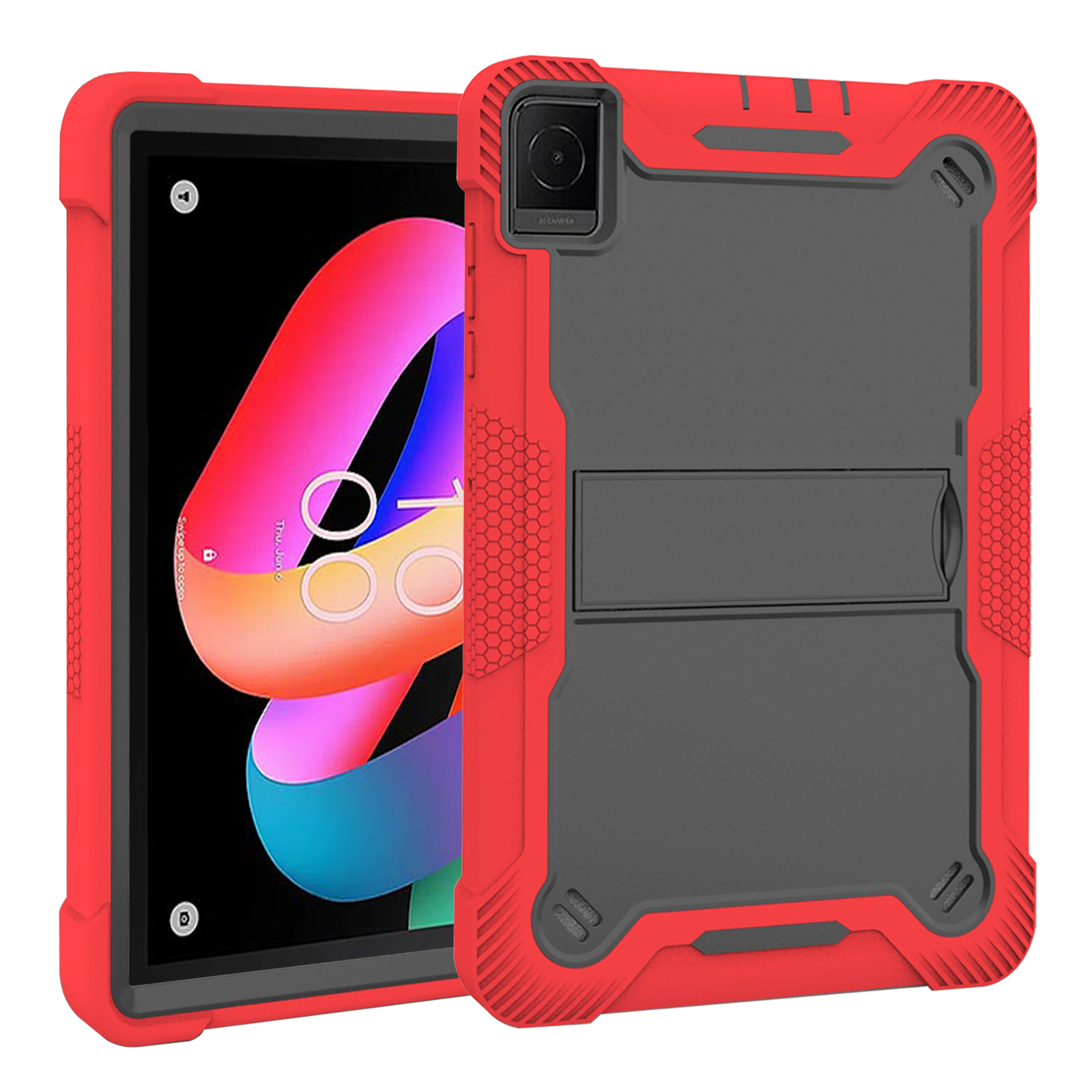 TOZIZO Shockproof Drop-Proof Rugged Armor Case for TCL Tab 10L Gen 2/3 - Red Black Kid-Proof Cover