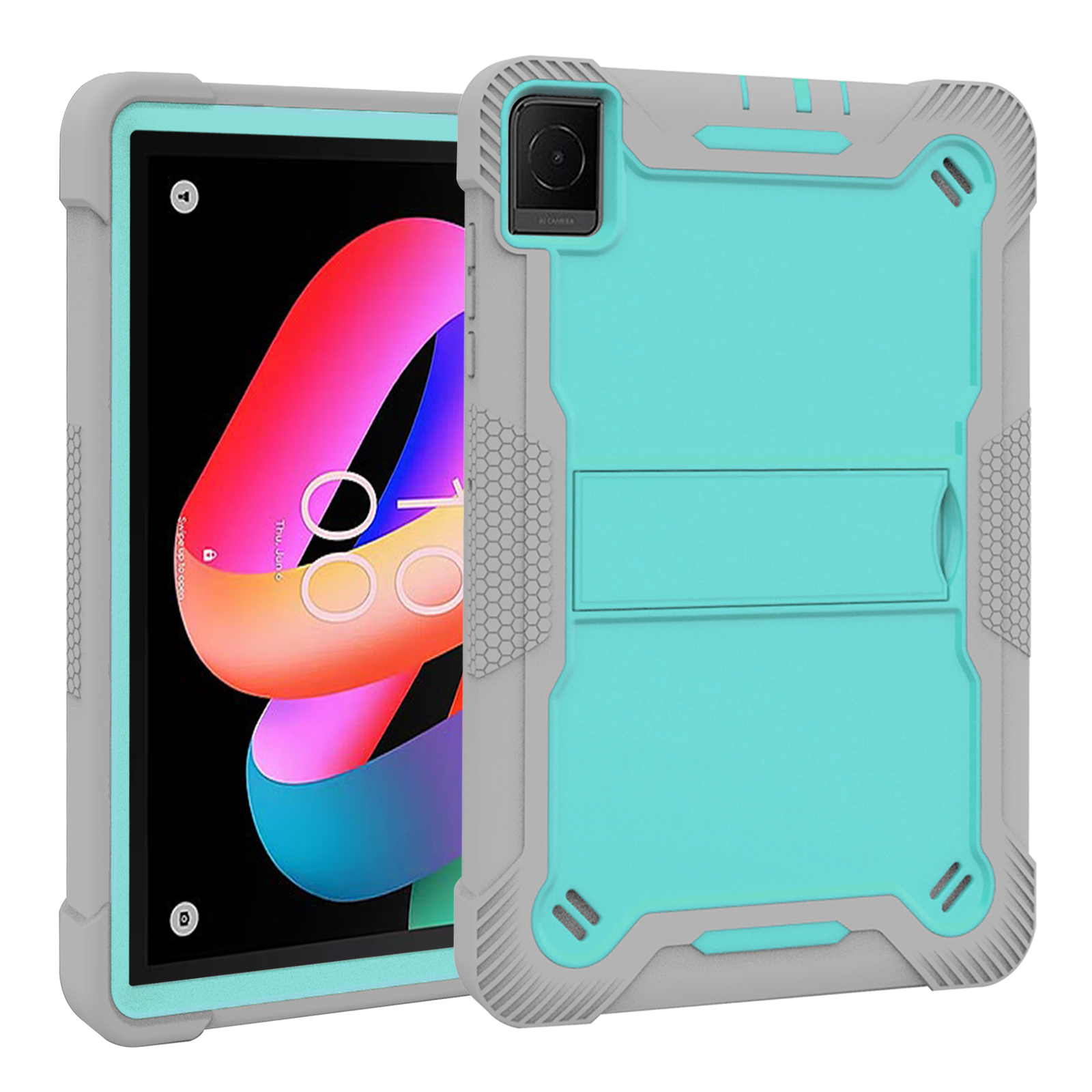 TOZIZO Aqua Blue & Gray Silicone TCL Tab 10L Case – 3-Layer Kid Educational Shockproof Cover