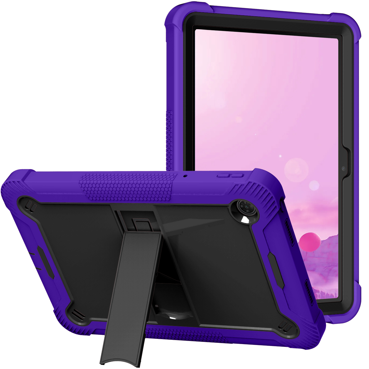TOZIZO Silicone Tablet Case for TCL Tab 10 10.1 Inch, Shockproof Full Body Protective Cover, Heavy Duty 3 Layer Rugged Case with Stand - Purple + Black