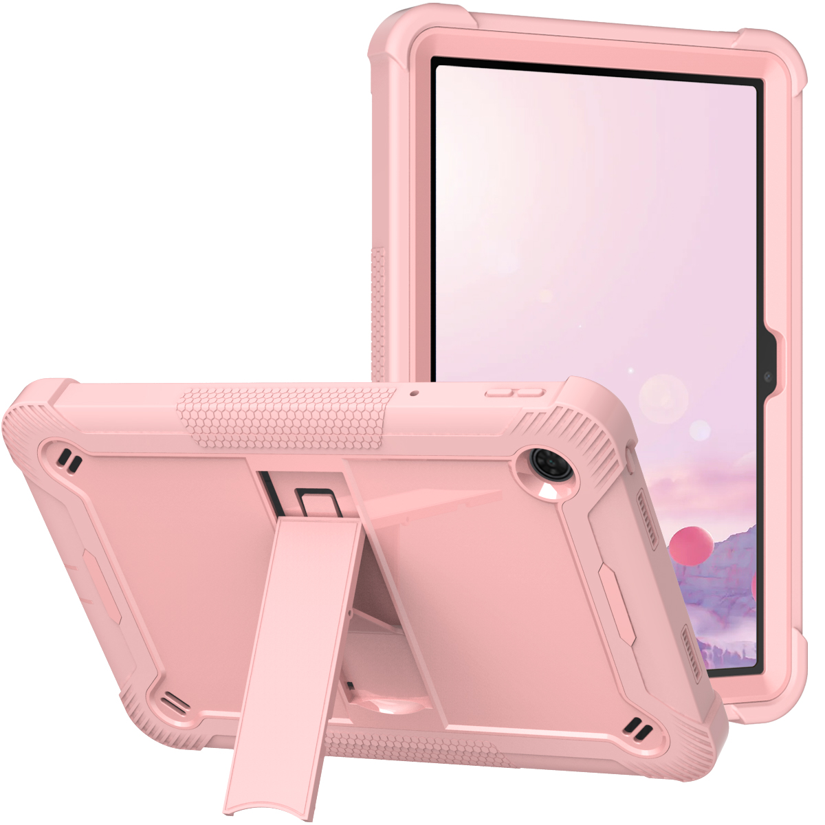 TOZIZO Full Body Protective Tablet Case for TCL Tab 10 10.1 Inch, Shockproof Silicone Kids Case with Kickstand, 3 Layer Heavy Duty Rugged Cover - Pink