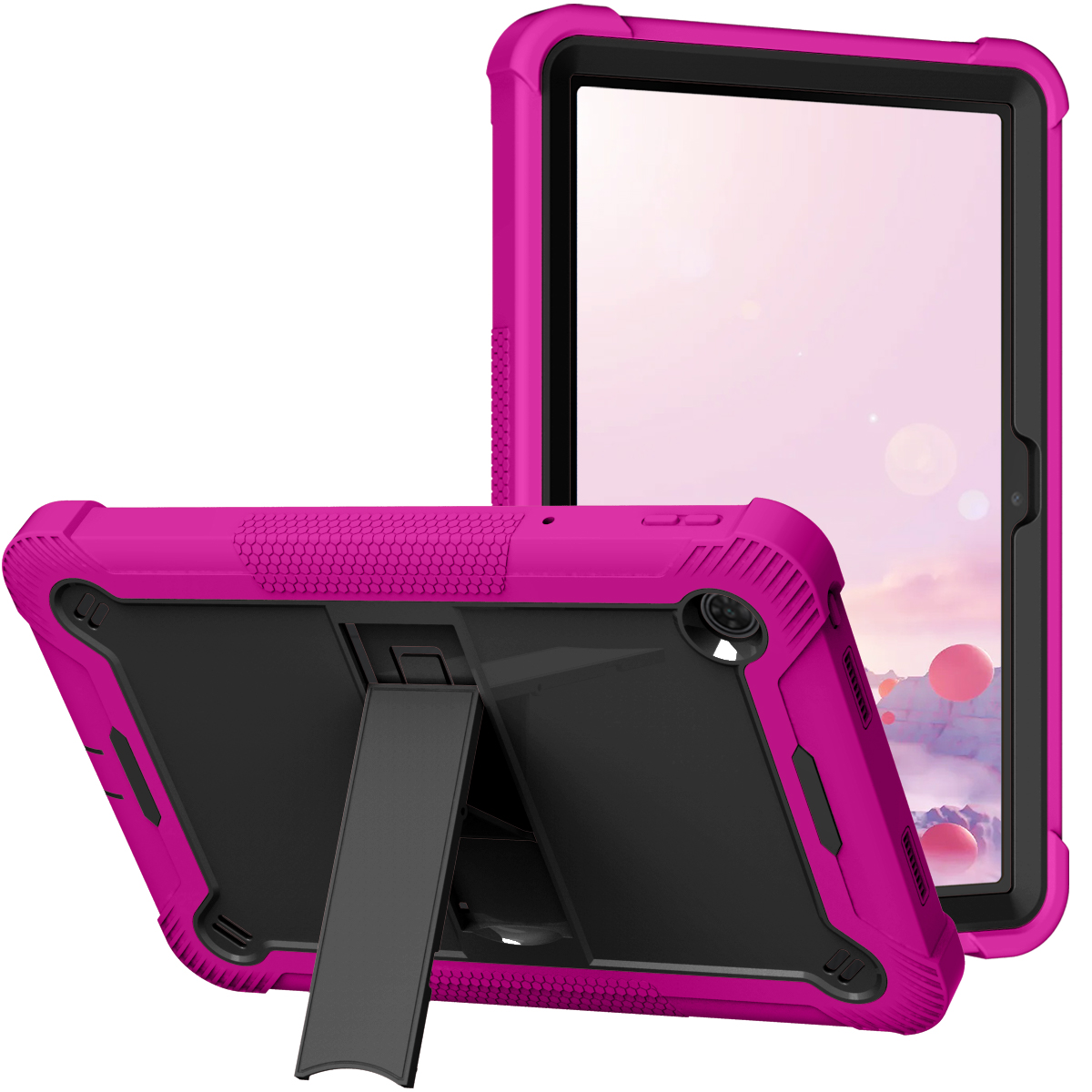 TOZIZO Kids Education Tablet Case for TCL Tab 10 10.1 Inch, Heavy Duty 3 Layers Rugged Shockproof Cover with Stand, Full Body Protection - Rose Red + Black
