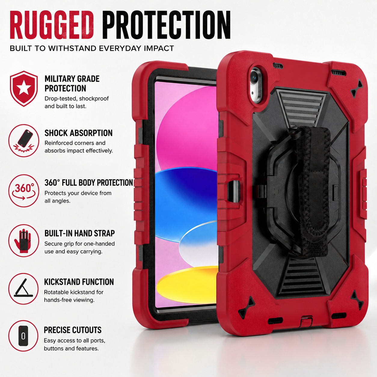 TIZIZO Heavy Duty Shockproof Red iPad Case for iPad 10th Gen 2022 & iPad 11th A16 2025 Rugged Protection Series