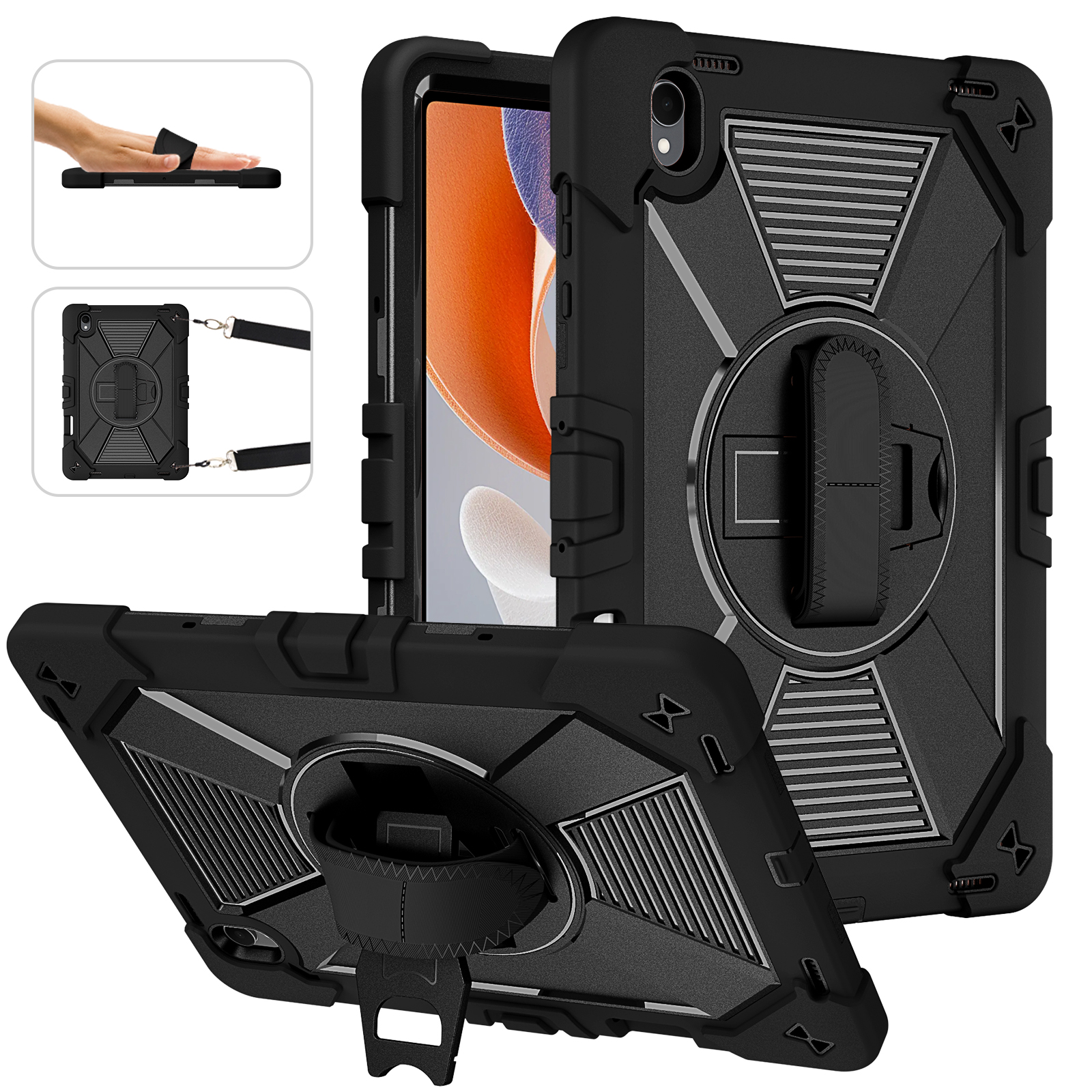 TOZIZO Black 360° Rotating Rugged Tablet Case for Samsung Galaxy Tab S12 Plus 12.4 Inch with Multi Angle Foldable Stand Silicone PC Armor Cover