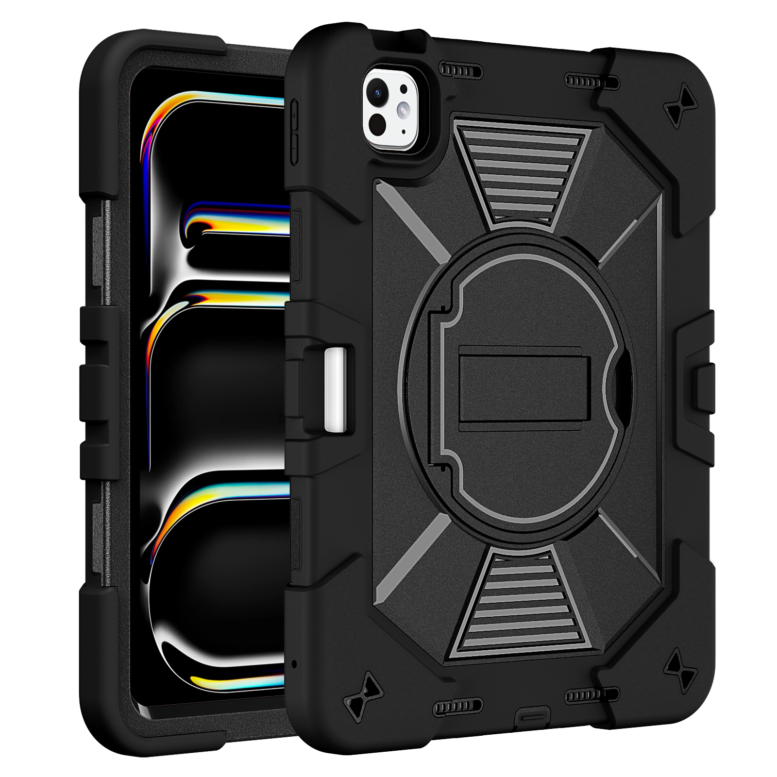 TOZIZO Cool Black Heavy Duty Armor Three-layer Protection Kids Tablet Case for iPad Pro 11 M4/M5 Shockproof Cover