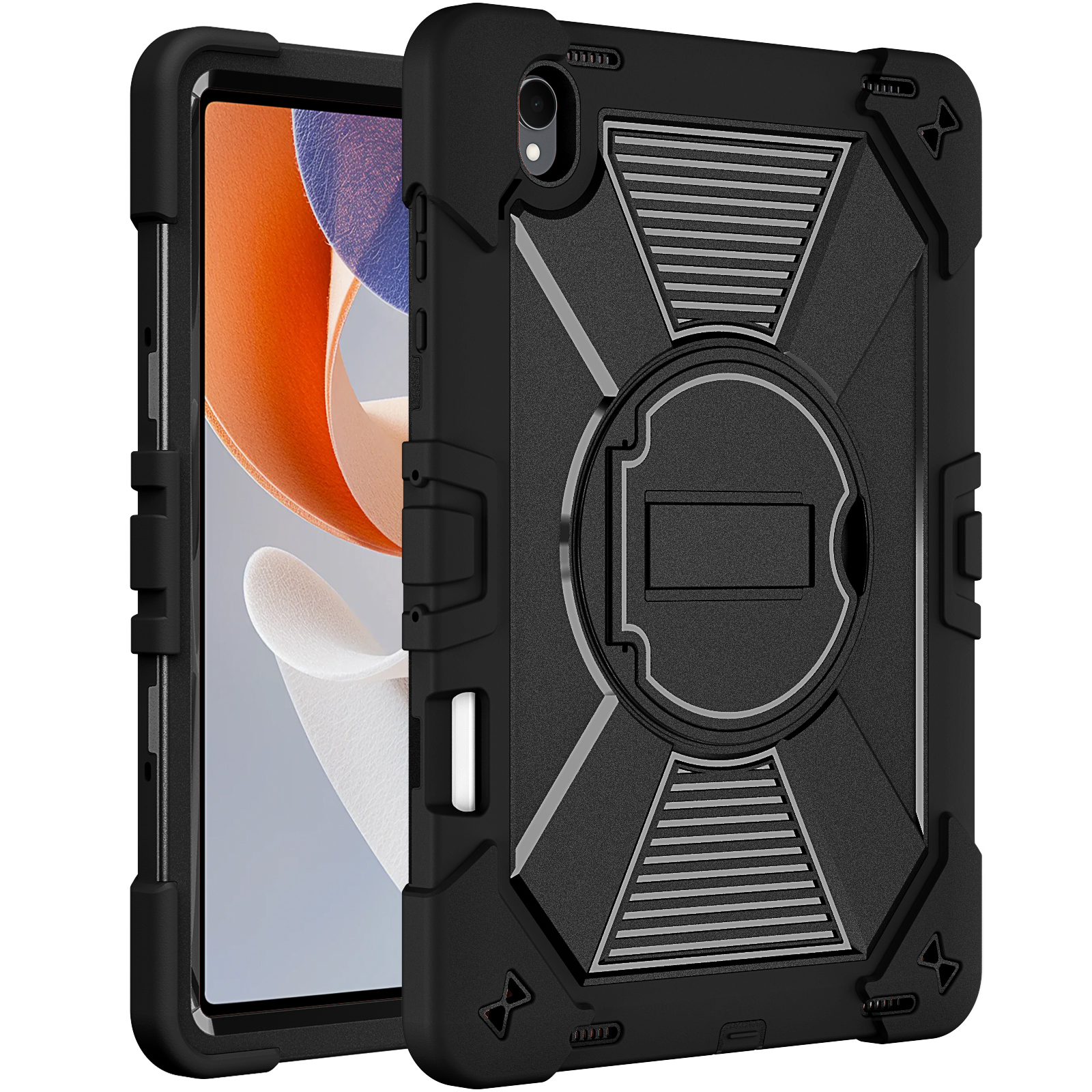 TOZIZO Black Rugged Protective Case for Samsung Galaxy Tab S12 Plus 12.4 Inch, Heavy Duty Silicone PC Tablet Cover with Horizontal Kickstand, Pencil Holder for Business, Education and Outdoor Use