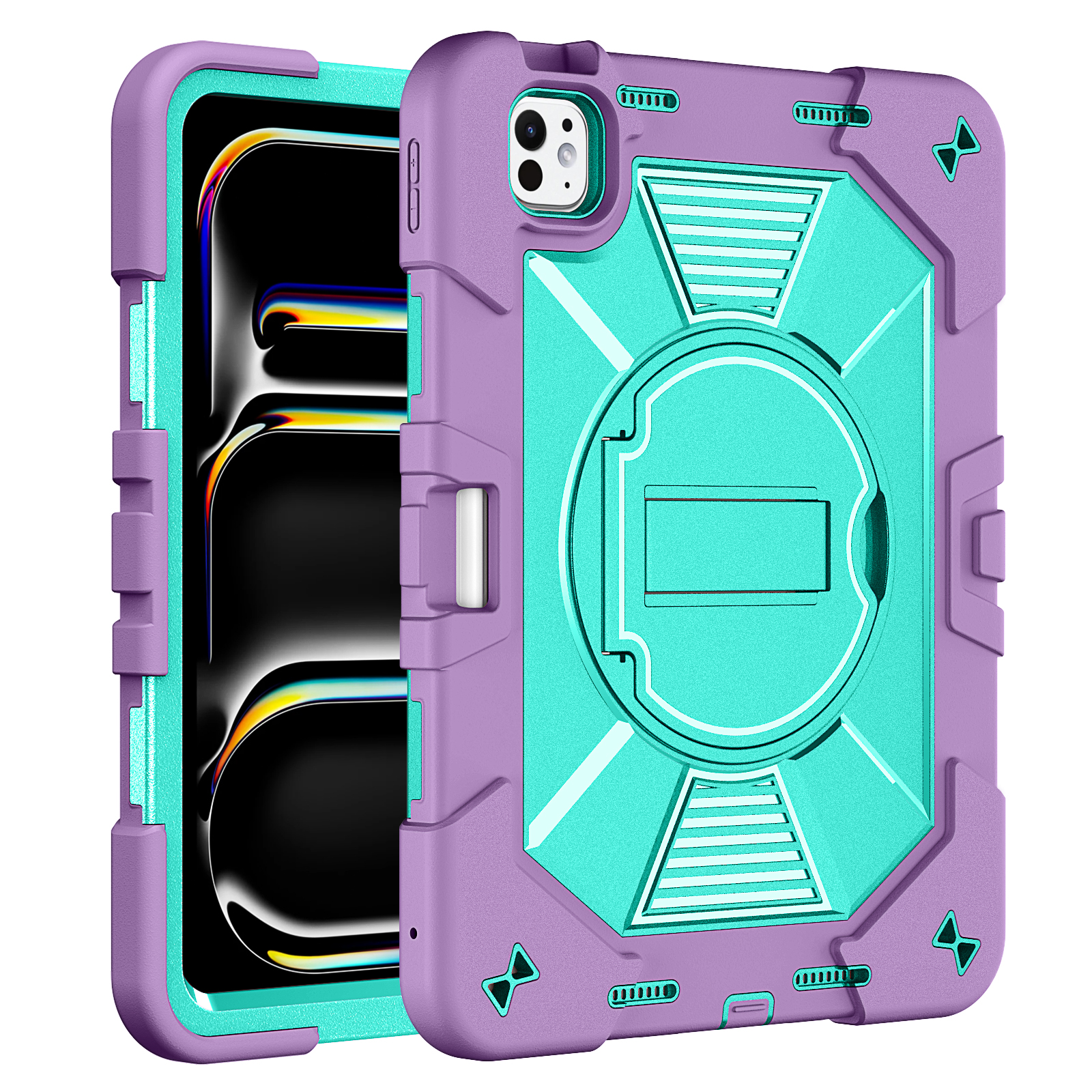 TOZIZO Mint Green Purple Children Tablet Case for iPad Pro 11 M4/M5 Shockproof Armor