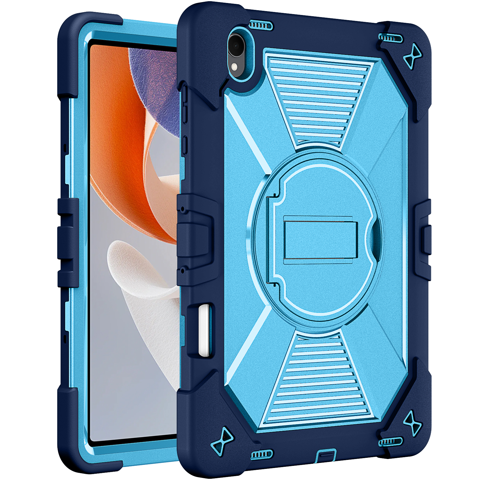 TOZIZO Navy Blue Rugged Tablet Case for Samsung Galaxy Tab S12 Plus 12.4 Inch with Foldable Horizontal Stand Silicone PC Armor Cover Wholesale