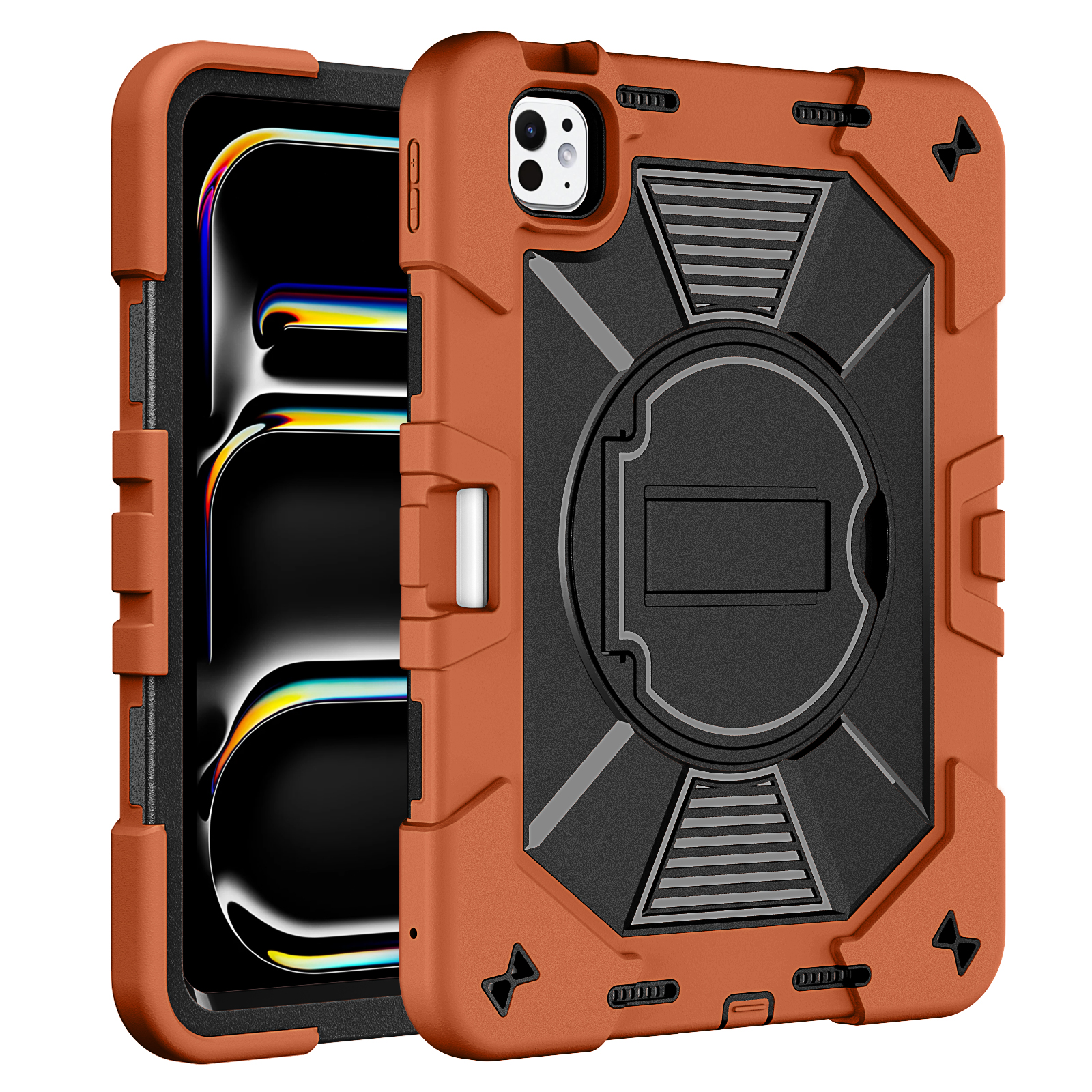 TOZIZO Orange Rugged Kids Case for iPad Pro 11-inch M4/M5 with Stable Stand Pencil Holder
