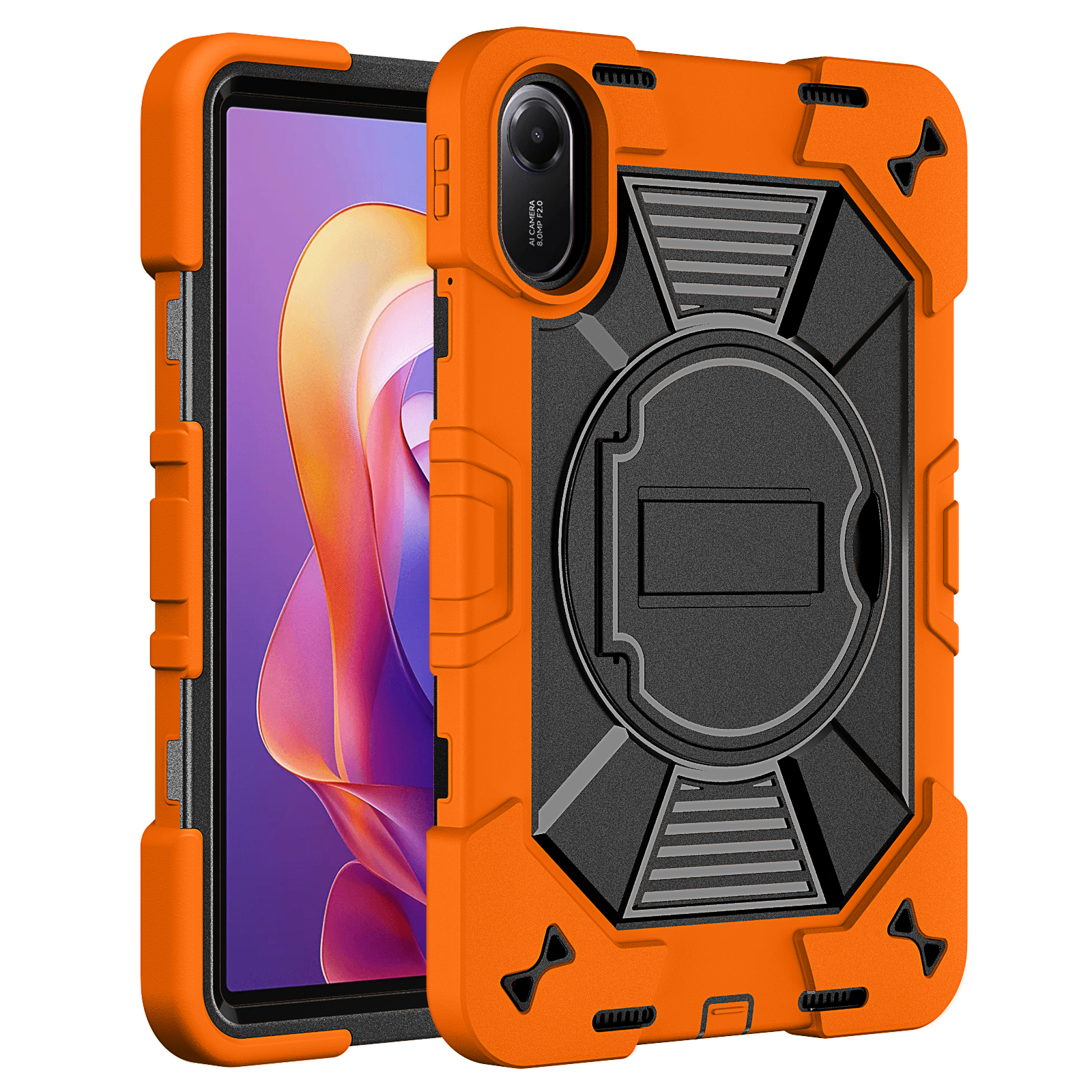 TOZIZO Orange Rugged Tablet Case Redmi Pad 2 Heavy Duty Industrial Grade B2B Wholesale Children Teacher Use Protective Cover with Shoulder Strap