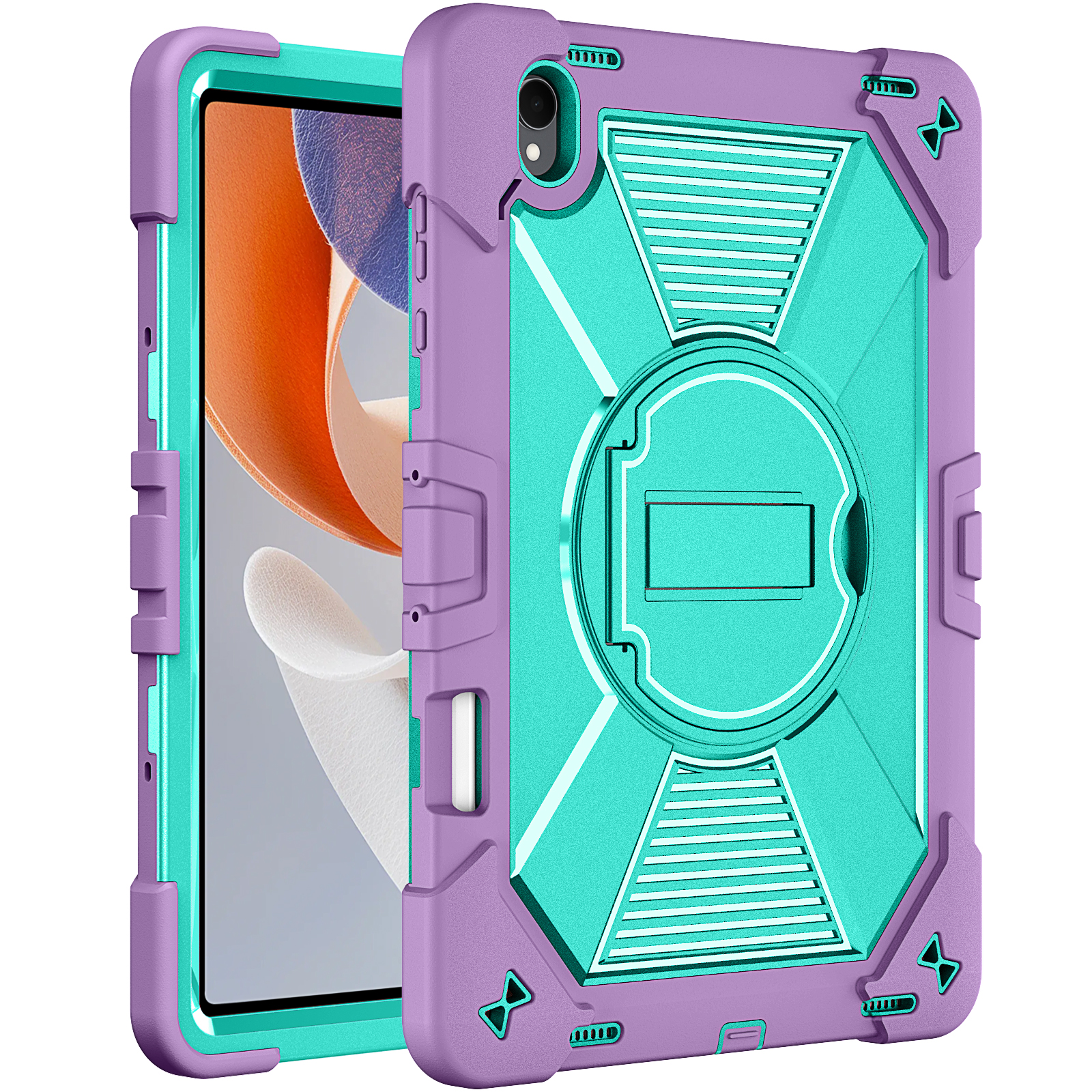 TOZIZO Purple Mint Colorful Rugged Tablet Cover for Samsung Galaxy Tab S12 Plus 12.4 Inch with Foldable Stand Silicone PC Protective Case Wholesale