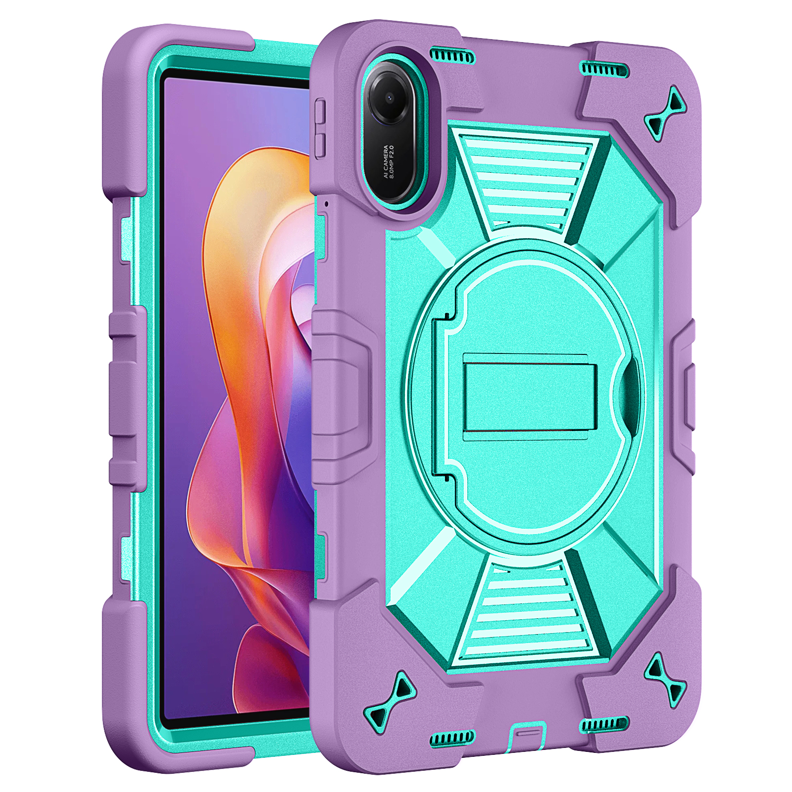 TOZIZO Purple Mint Rugged Tablet Case Redmi Pad 2 Heavy Duty Protective Industrial Case with Adjustable Shoulder Strap B2B Wholesale
