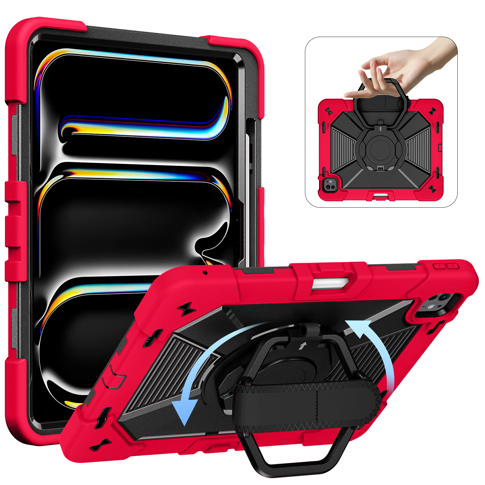 TOZIZO Red Available for all scenarios Heavy Duty Shockproof Tablet Case for iPad Pro 13 M4 M5 with Hand Strap