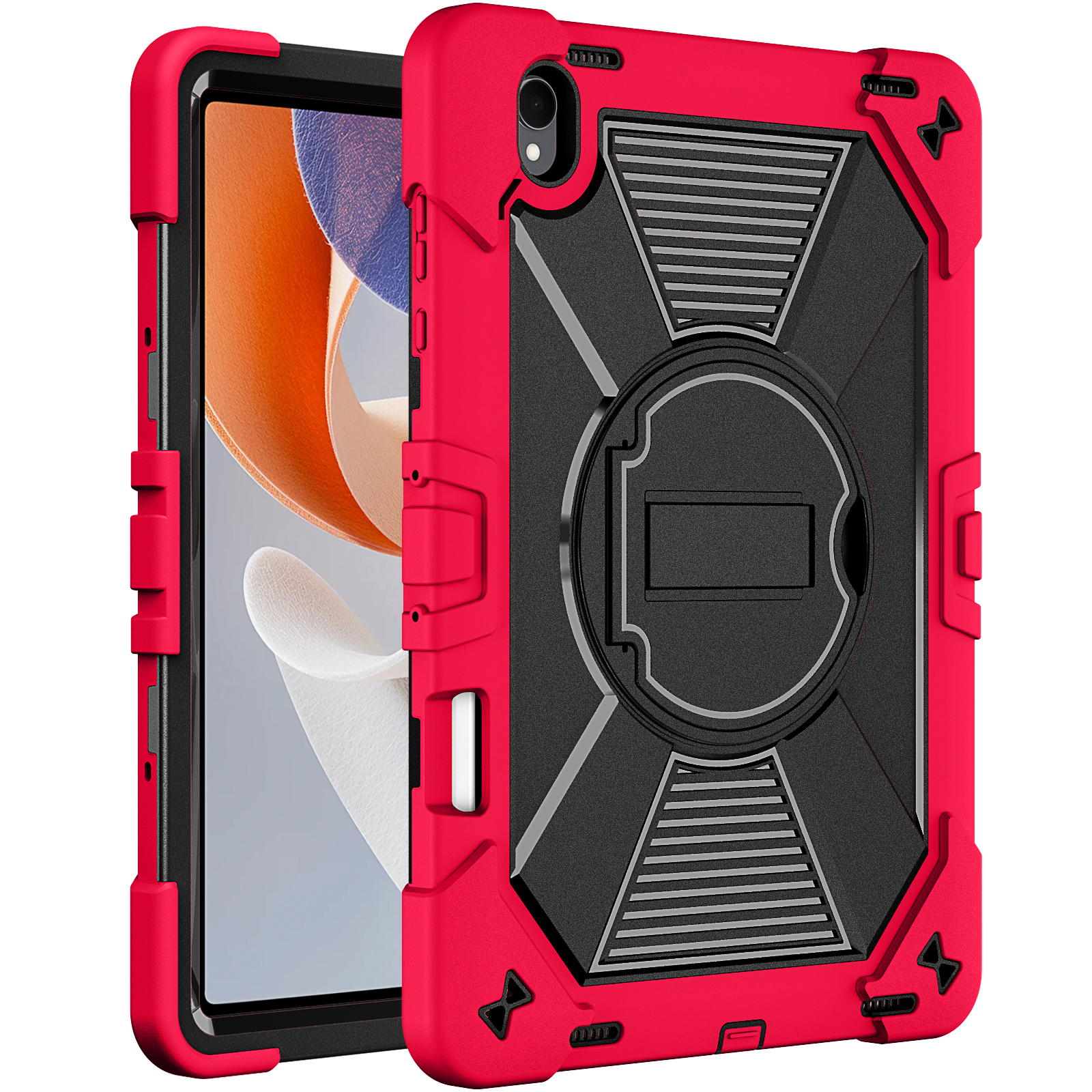 TOZIZO Red Shockproof Case for Samsung Galaxy Tab S12 Plus 12.4 Inch Tablet, Rugged Silicone PC Armor Cover with Stable Landscape Stand, Stylus Holder for Wholesale Business Customers