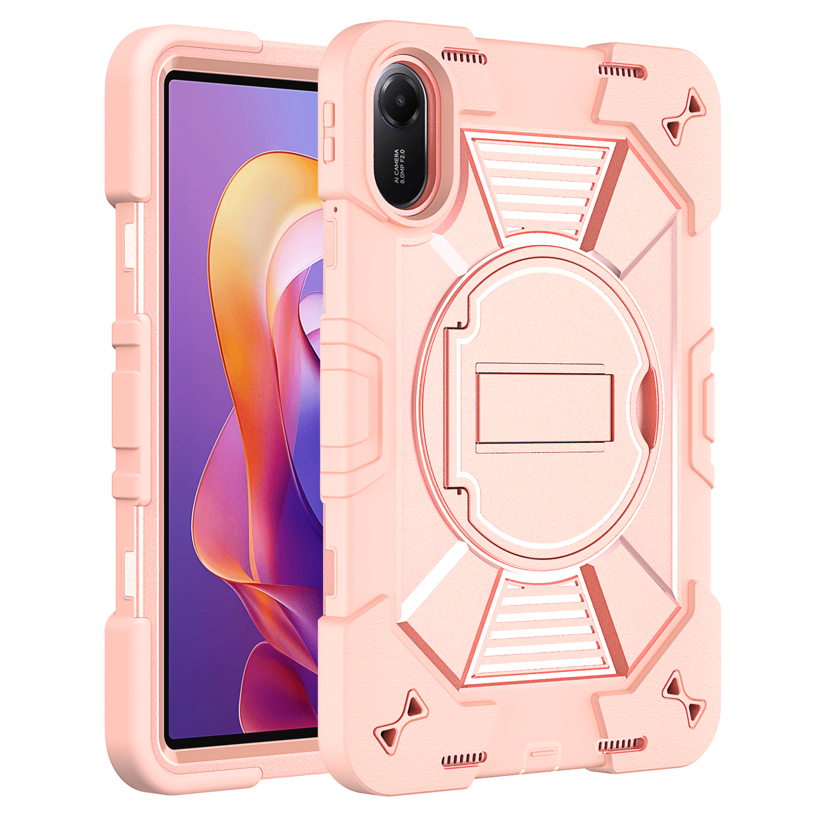 TOZIZO Rose Gold China B2B Wholesaler Rugged Tablet Case for Redmi Pad 2 Heavy Duty Industrial Grade Protection Shoulder Strap Warehouse Outdoor Use