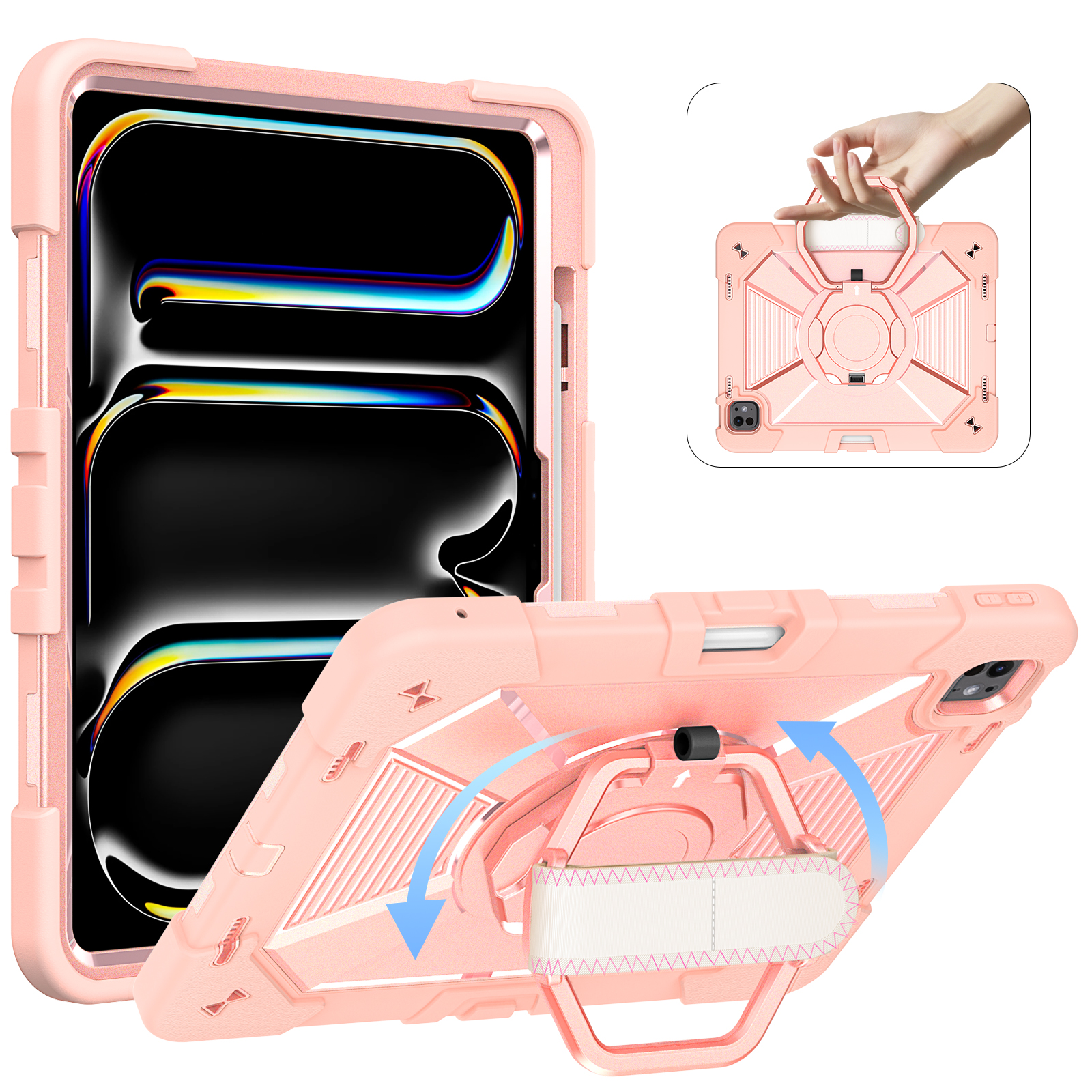 TOZIZO Rose Gold Corporate Field Worker Classroom Safe Protective Tablet Cover with Multi Functional Kickstand  for iPad Pro 13 M4 M5