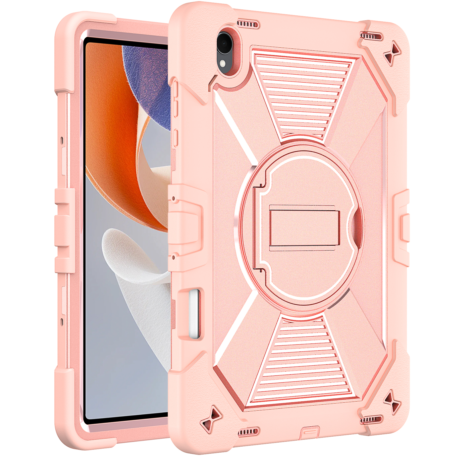 TOZIZO Rose Gold Protective Tablet Cover for Samsung Galaxy Tab S12 Plus 12.4 Inch, Stylish Silicone PC Shockproof Case with Landscape Stand, Pencil Holder for Retail and Wholesale Markets