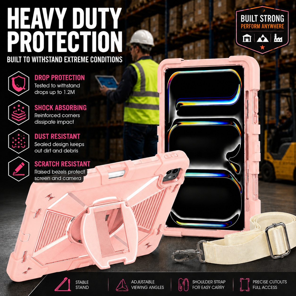 TOZIZO Rose Gold Ultra Protective iPad Air 13 M2 M3 M4 Case OEM ODM Factory Supply with Stable Stand