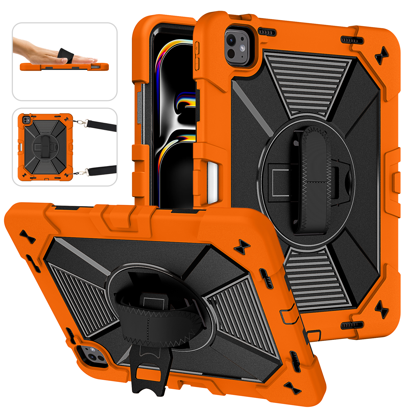 TOZIZO Ultra Rugged Industrial Tablet Case for iPad Air 13 M2 M3 M4 – Orange | 360° Rotating Stand | B2B Enterprise Heavy Duty Protection