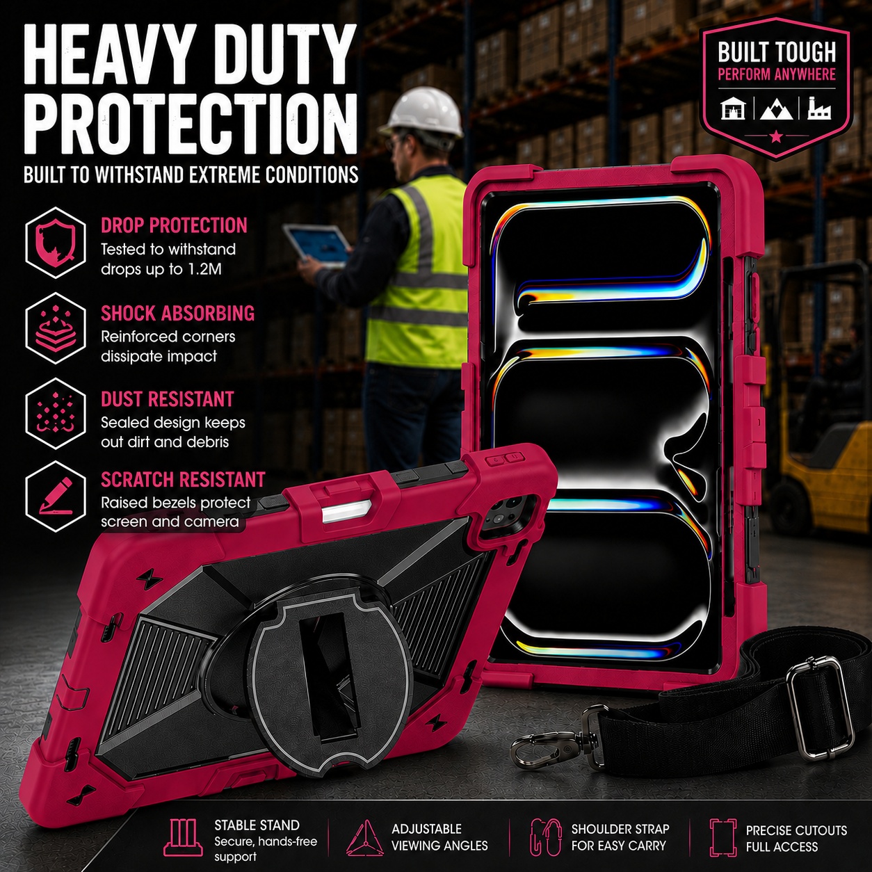 TOZIZO Wine Red Premium Rugged iPad Air 13 M2 M3 M4 Case for Importers & Wholesalers