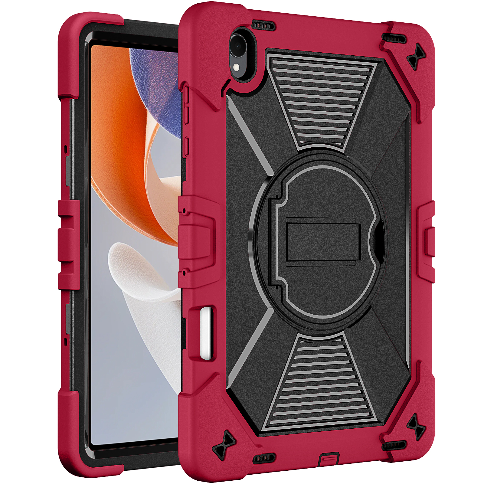 TOZIZO Wine Red Professional Tablet Case for Samsung Galaxy Tab S12 Plus 12.4 Inch, Premium Rugged Silicone PC Protective Cover with Fixed Landscape Stand, Stylus Holder for Corporate Buyers