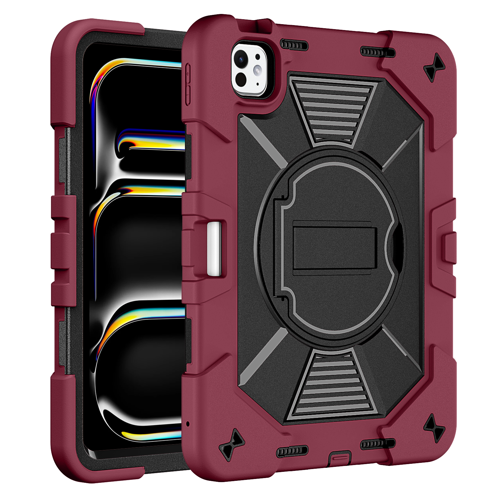 TOZIZO Wine Red iPad Pro 11-inch M4/M5 Heavy Duty Armor Tablet Case for Kids