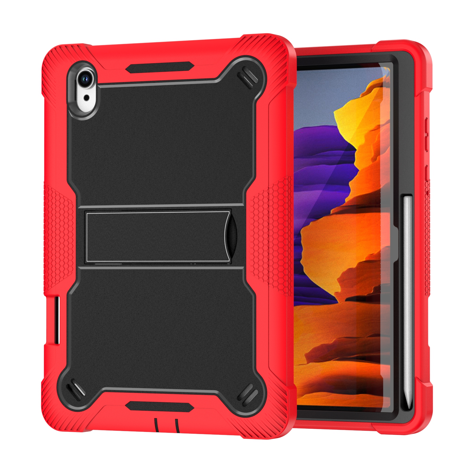 TOZIZO Sturdy Combo Rugged Shockproof Tablet Case for Samsung Tab S11 with Kickstand - Red Black