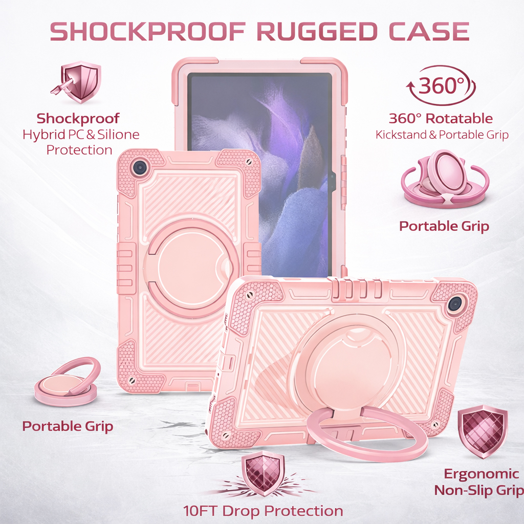 TOZIZO Full-Body Protective Samsung Tab A9/A11 Tablet Case with Kickstand - Rose Gold