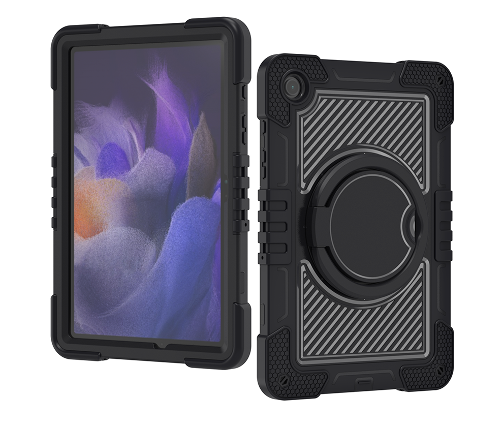TOZIZO Black Rugged Case for Samsung Tab A9 Plus | 360° Rotating Hand Grip Stand, Adjustable Shoulder Strap, 3-in-1 PC Silicone Protection for Enterprise Bulk Supply
