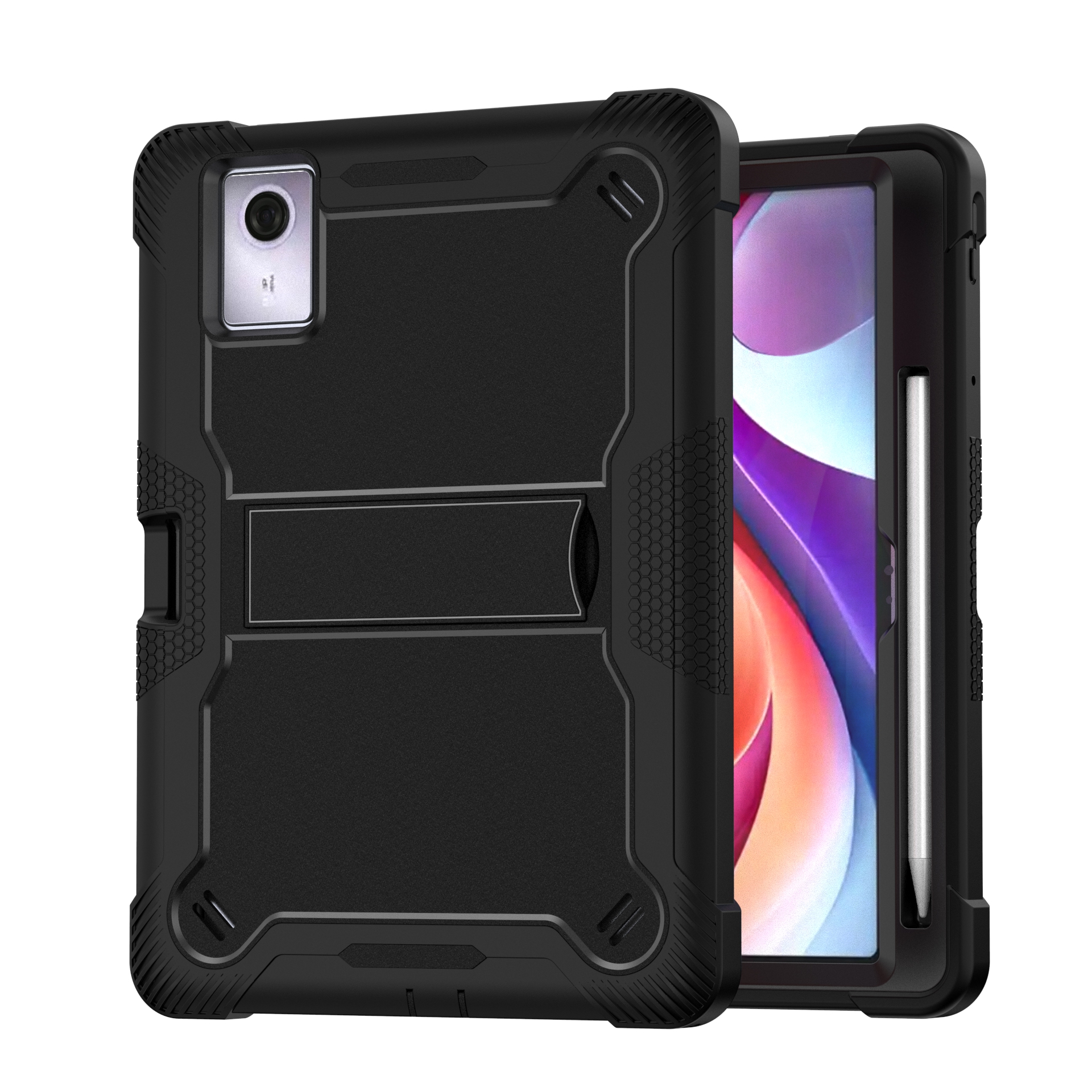 TOZIZO Black 3-Layer Rugged Landscape Kickstand Case for Moto Pad 70 | B2B Bulk Protective Cover