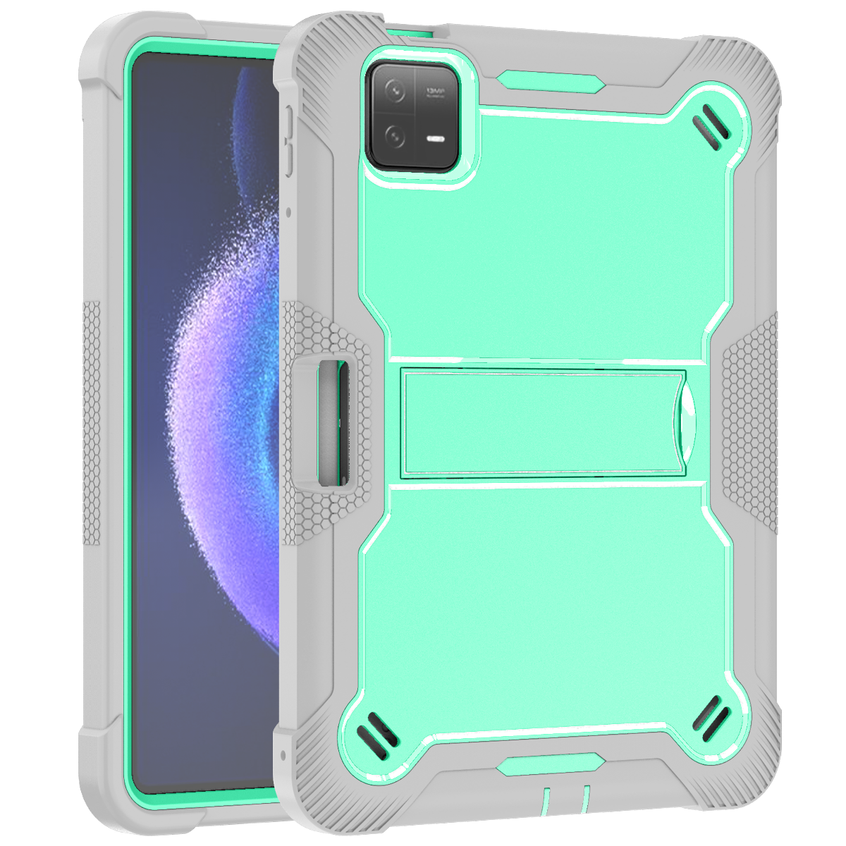 TOZIZO Mint Green + Gray Xiaomi Pad 6 Tablet Case Heavy Duty Rugged Shockproof Full Body Protective with Kickstand