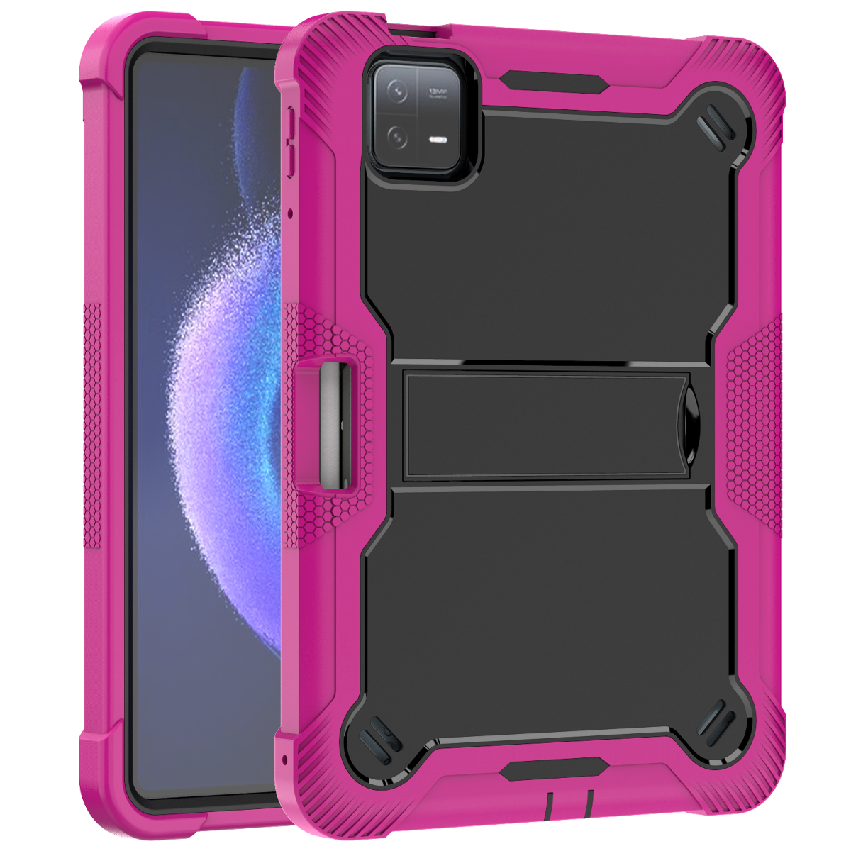 TOZIZO Rose Red + Black Xiaomi Pad 6 Rugged Tablet Case Shockproof Full Body Armor Cover with Kickstand