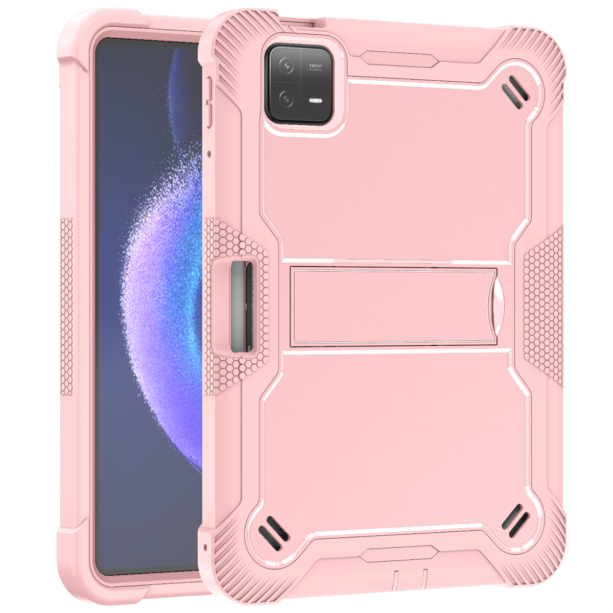 TOZIZO Pink Xiaomi Pad 6 Silicone Tablet Case Shockproof Rugged Full Body Cover with Kickstand