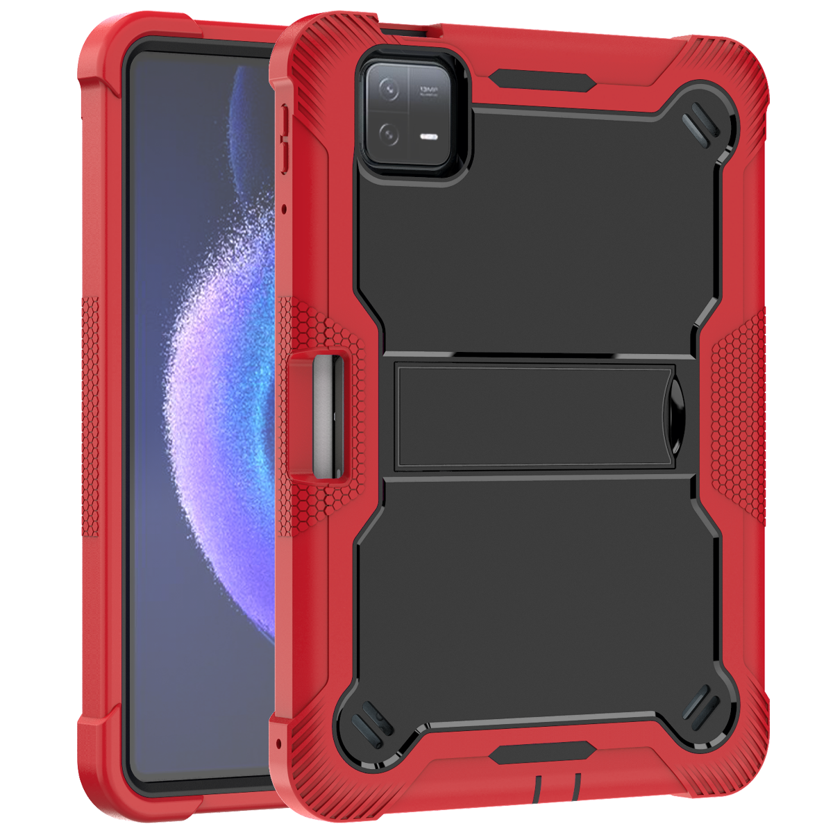 TOZIZO Red + Black Xiaomi Pad 6 Shockproof Tablet Case 3 Layer Rugged Protective Cover with Stand